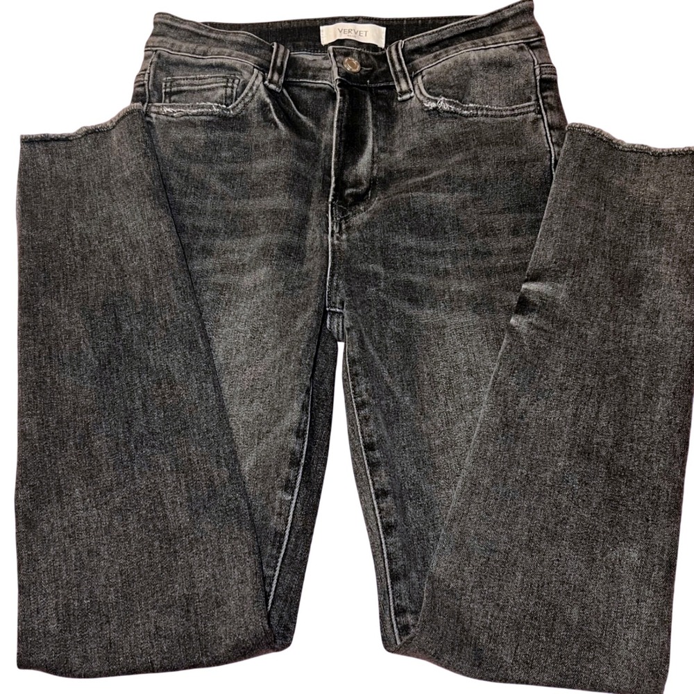 Vervet Blue Faded Black High Rise Skinny Jeans Raw Hem Size 28